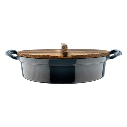Heirol Big Ear Bratpfanne Gusseisen Mit Holzdeckel 30 Cm / 4 L