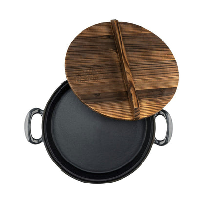 Heirol Big Ear Bratpfanne Gusseisen Mit Holzdeckel 30 Cm / 4 L