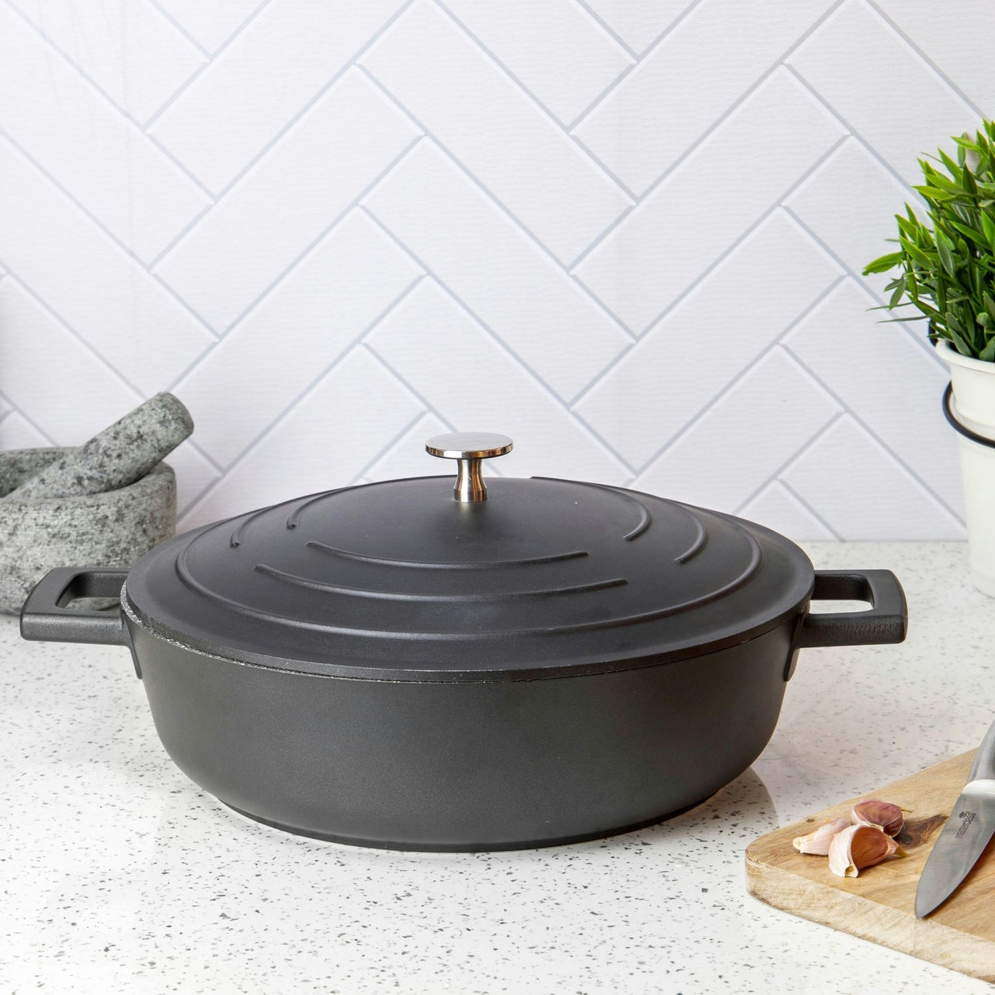 Kitchen Craft MasterClass Niedrige Kasserolle 4 L, Schwarz