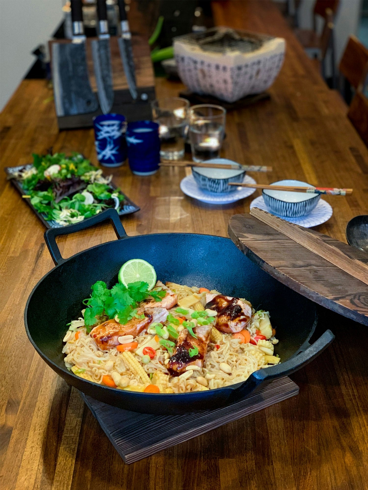 Satake Nabe Wokpfanne Mit Holz- Und Glasdeckel Ø36 Cm/6 L